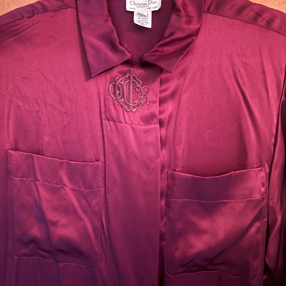Christian Dior maroon wine button up silk blouse size 8 NEW! - Picture 2 of 8